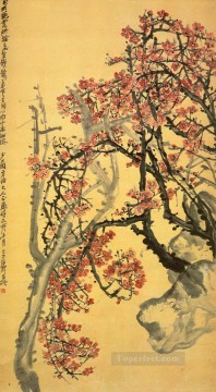 Wu cangshuo flor de ciruelo rojo tradicional China Pinturas al óleo